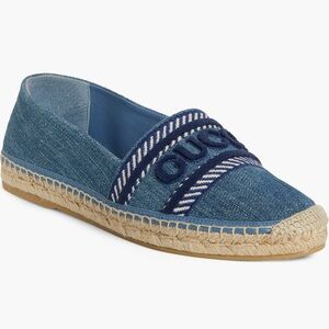 Authentic Gucci Ines Espadrille Flat Denim Blue 11 US 41 EU New